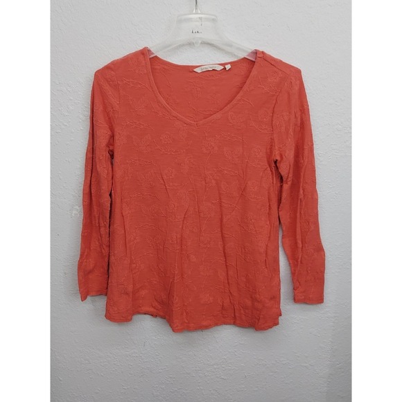 Soft Surroundings Sweaters - Soft Surroundings Sweater Top Womens Pink Rose V Neck Leaf Allover Print Cotton